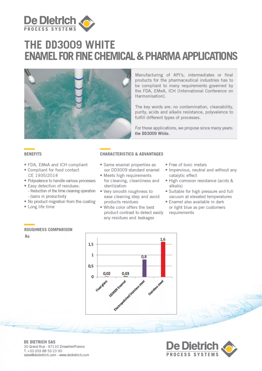 The DD3009 White : Enamel For Fine Chemical & Pharma Applications