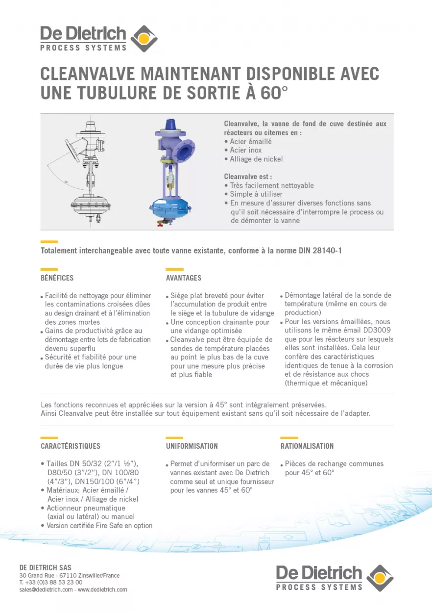   Cleanvalve Maintenant Disponible Avec Une Tubulure De Sortie A 60°