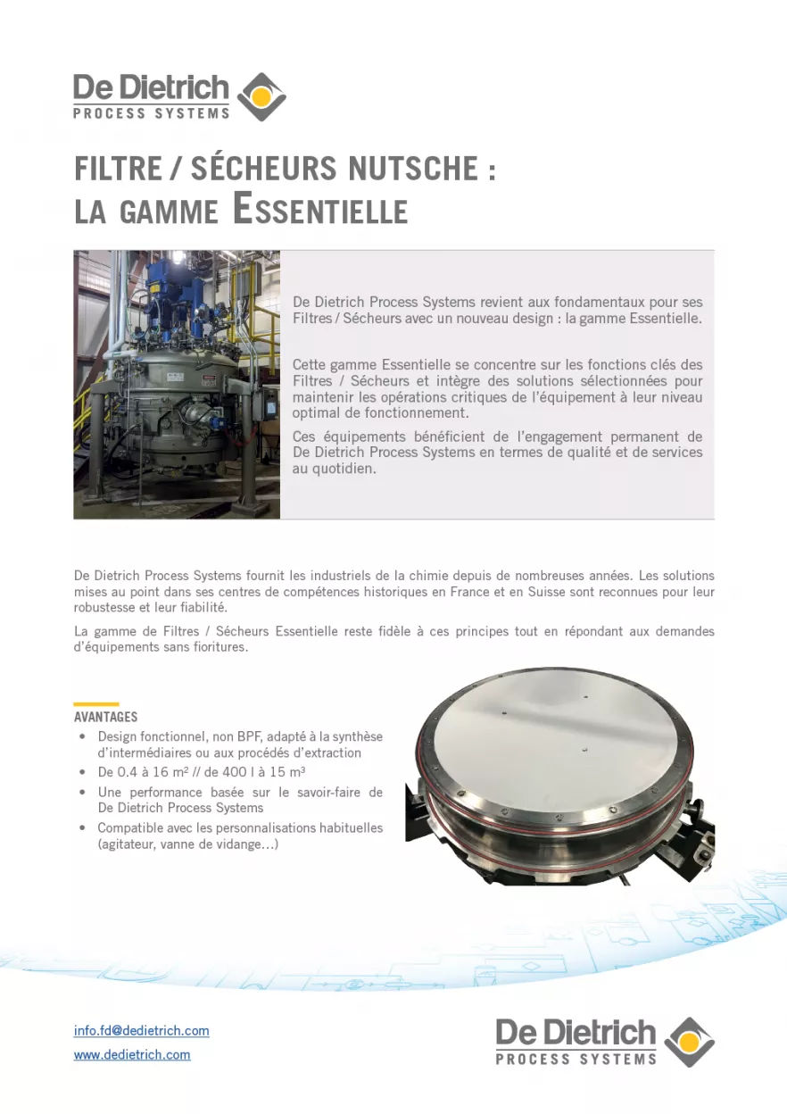 Filtre / Sécheurs Nutsche : La Gamme Essentielle