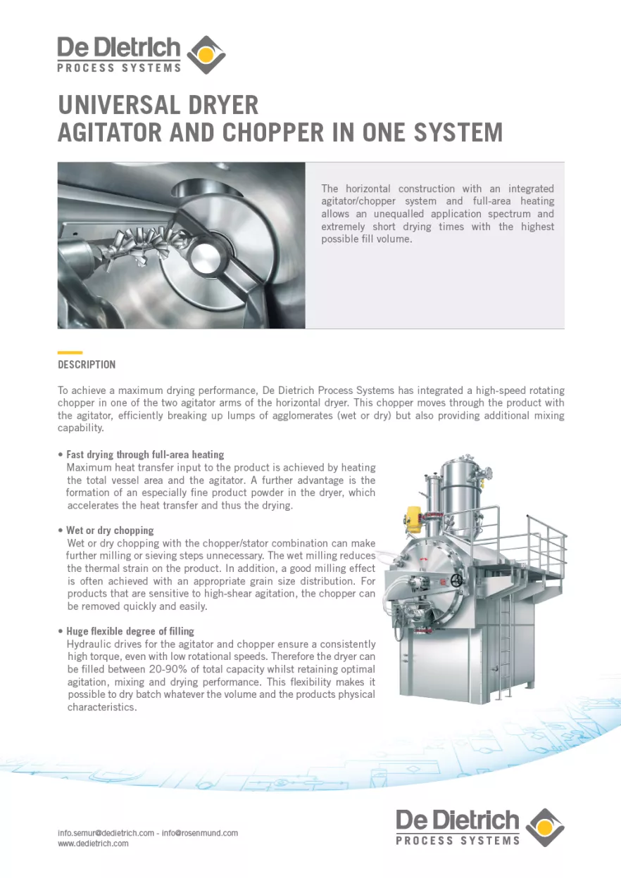   Universal Dryer  Agitator And Chopper In One System